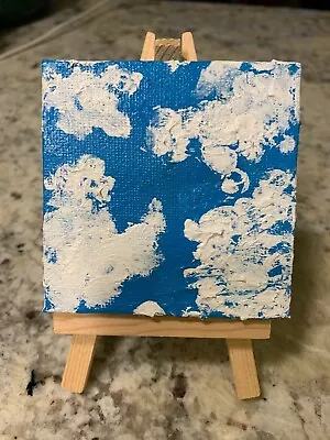 Original Signed Tiny Modern American Folk Art Sky Clouds Acrylic Painting +easel • $75