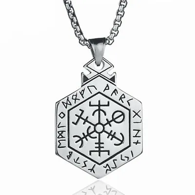 MOYON Mens Viking Rune Vegvisir Compass Pirate Necklace Pendant Stainless Steel • $7.99
