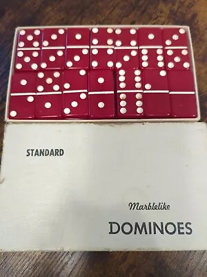 Vintage PUREMCO Standard Size Marblelike DOMINOES 2  X 1  X .25  Red • $28.99