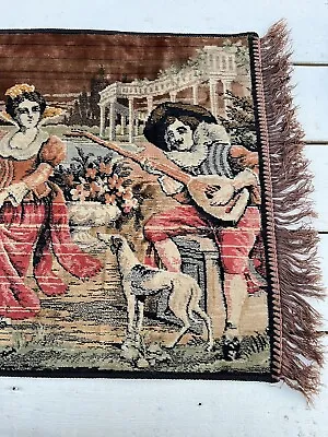 VTG 1970s Wall Tapestry Fringe Courting Music Dog Europe 21 X44  • $16.99