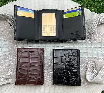 Mens Crocodile Trifold Wallet Real Leather Triple Fold Large Capacity Anti Scan • $75
