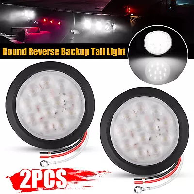 2x White 4  Inch Round LED Truck Trailer Reverse Backup Tail Stop Turn Light 12V • $18.48