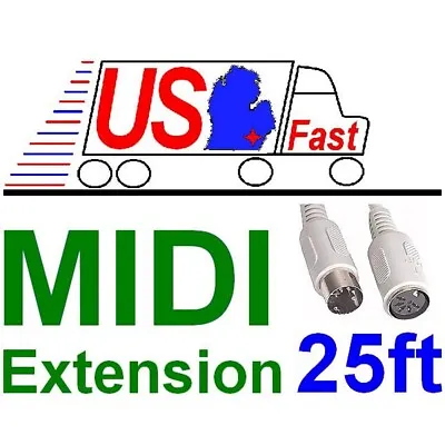 25ft MIDI Male~Female Extension Cable 5pin DIN Digital Audioextra Long $SHdisc • $8.99