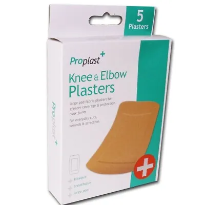 5x Large KNEE/ELBOW PLASTERS Fabric Non-Stick Wound Dressing/Patch 50mm X 100mm • £2.89