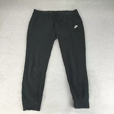 Nike Womens Tracksuit Pants Size 2XL Black Embroidered Logo Drawstring Jogger • $29.97