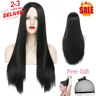 75CM Long Straight Black Cosplay Fashion Wig Womens Full Wig Heat Resistant New • £7.89