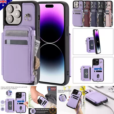 IPhone 14 13 12 11 Pro 8 7 Plus Strap Purse Card Slots Zipper Wallet Case Cover • $16.48