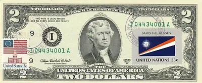 $2 Dollars 2003  Stamp Cancel Flag Of Un From  Marshall Islands  Value $125 • $125