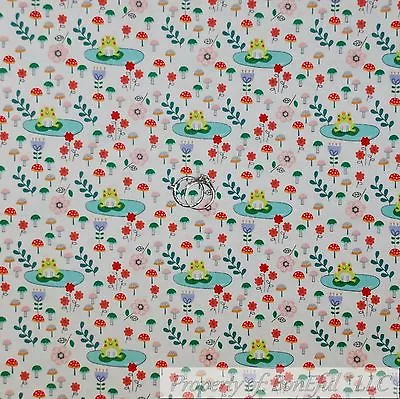 BonEful Fabric FQ Cotton Quilt White Green Frog Lilly Pad Pink Scenic Lake Water • $4.75