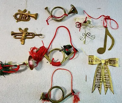 Vtg Lot 9 Christmas Brass Music Ornaments French Horns Musical Notes Decorations • $18.50