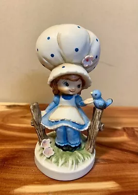 Lefton Figurine #7988 Large Hat Girl With Bluebird-Blue Polka Dot-Vtg 1960s • $13.99