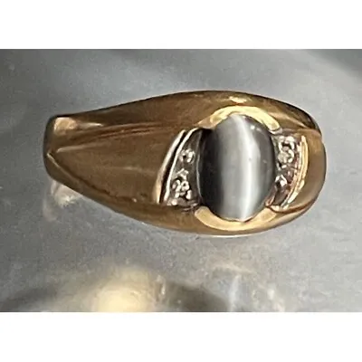 Mens Yellow Gold Cat's Eye Quartz And Diamond  Ring Size 9.5 Sky • $313.50