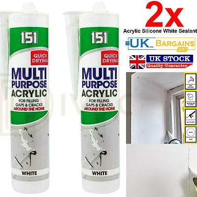 2x Acrylic Silicone White Sealant Filler Anti Mould Unibond For Kitchen Bathroom • £5.99