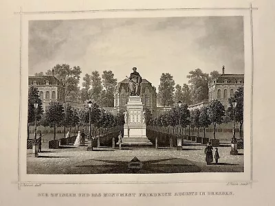 Antique Etching Steel Engraving 1837 Kennel Monument Friedrich Dresden August • £39.47