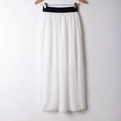 £11.99 • Buy White - Maxi Skirt Women Double Layer Chiffon Pleated Retro Long Dress Elastic