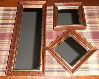 Vintage Home Interiors Homco 3 Pc Wall Mirrors Decor Brown Wood W/ Gold Accent • $22.30