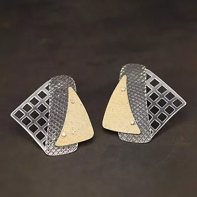 VTG Sterling Silver - EDELSTEIN MODERNIST Two-Tone Lattice Post Earrings - 7.5g • $3.25