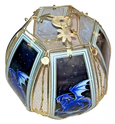 OK Lighting Lamp Shade Blue Dragon 6-Panel Glass Vintage EUC Fantasy Medieval • $100