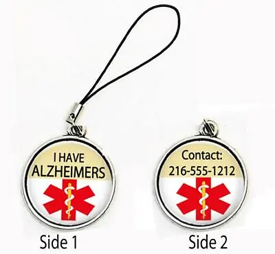 Personalized Alzheimers Medical Alert Bag Tag Zipper Pull Purse Backpack 2 Sides • $15.95