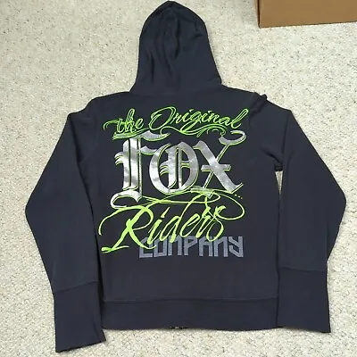 Fox Riders Co Hoodie Mens Small Black Green Glitter Y2K Gothic Script Mall • $16.44