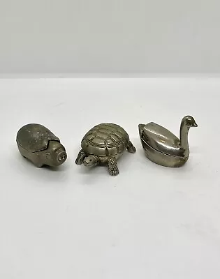 Vintage Pewter Trinket/Pill Or Snuff Boxes. Swan Pig & Turtle • $39.95