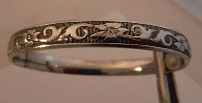 Vtg MARATHON Sterling Silver  7 1/8  Floral Hinged Bangle Bracelet FLOWERS NICE • $45