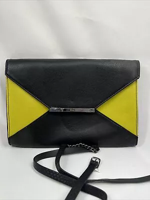 R & J Black￼ Yellow Purse Fold Clutch Shoulder Strap ? Magnet Closure Envelope • $19.99