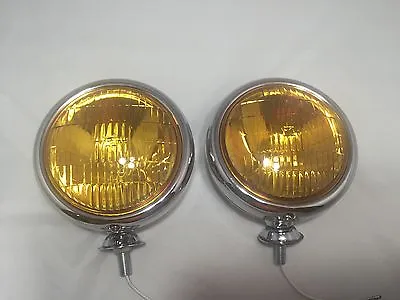 Pair Universal 5  12 Volt Amber Glass Lens Fog Light Lamp For Cars & Trucks • $62.99