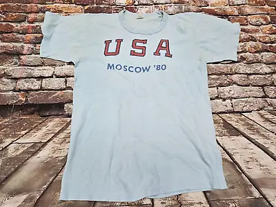 Vintage 1980 Moscow Olympics Single Stitch  T-Shirt USA Size Medium 80s • $39.95