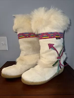 Vintage Tecnica Oscar Goat Fur Sherpa Lined Apres Ski Boots EU 40 Italy US 8.5-9 • $74.99