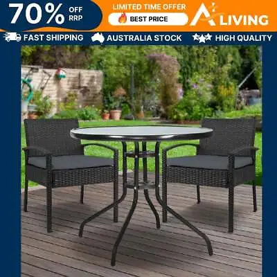 $266.73 • Buy Outdoor Furniture Dining Chairs Wicker Garden Patio Cushion Black 3PCS Sofa Set