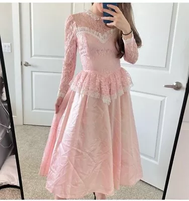 Vintage 1980s Gunne Sax Jessica McClintock Pink Prom Dress- PRETTY IN PINK VIBES • $105