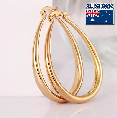 18K Gold Filled Oval Hoop Earrings Big Round Earrings Party Jewelry • $6.95