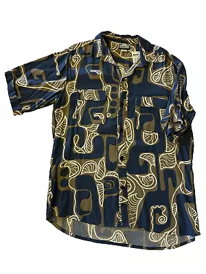 NEW Manuhealii Hawaiian Abstract Leaves Print Button Up Aloha Shirt Men Size L • $49.87