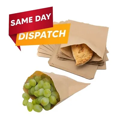 1000 X Sulphite Brown Craft Paper Bags For Takeaway Food Grocery 10 X 10 In • £18.95