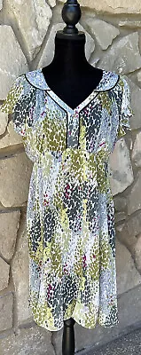 Voir Voir Fit N Flare Dress Size 12 Multicolor Lined Chiffon Flutter Sleeves • $26.99