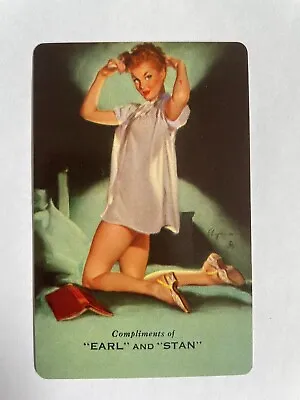 Gil Elvgren Pinup Lady Pin Up Woman USA Advert Swap Playing Card Girl Book & Bed • $1.96