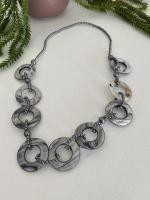 £9.99 • Buy Women’s Statement Grey Circle Link Beads Necklace Costume Jewellery Boho Arty