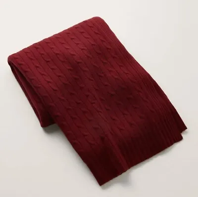 Ralph Lauren Home Cable Red Bordeaux 100% Cashmere Throw Blanket 60 X 60   $595 • £250.93