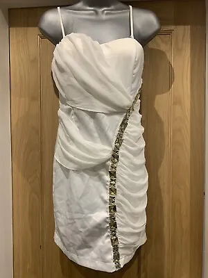 £1.50 • Buy EVA & LOLA White Chiffon Removable Straps Fitted Mini  Party Dress Size 10
