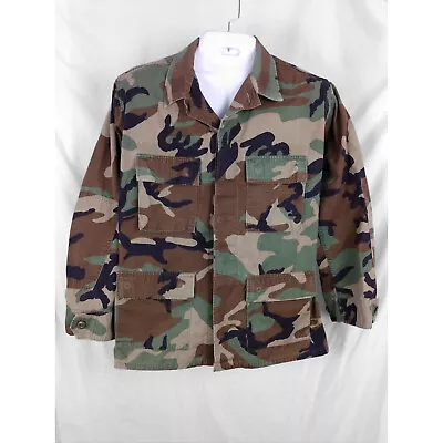 VTG Woodland Camouflage Field Jacket MED REG Hot Weather Military Hunting Army • $18.99