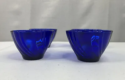 Vintage Vereco Cobalt Blue Cups & Saucers France Swirl Pattern Set Of 4 • $19.99
