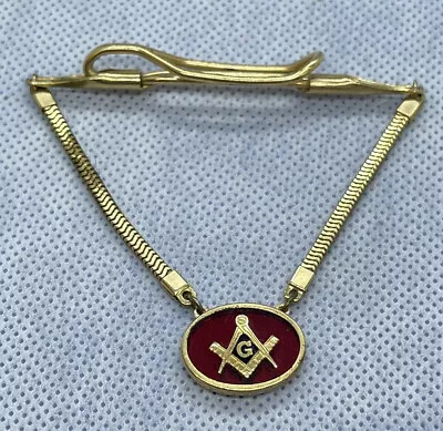 Vintage Gold Colored Gent’s Freemasons Chain & Signet Tie Clasp • $16.99