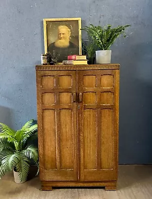 Vintage Heals Style Limed Oak Utility Tallboy Cupboard Cabinet Gents Wardrobe. • £295