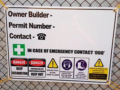 Owner Builder Corflute Safety Sign Construction Site  600x450mm - 3mm Fast Post • $49.95