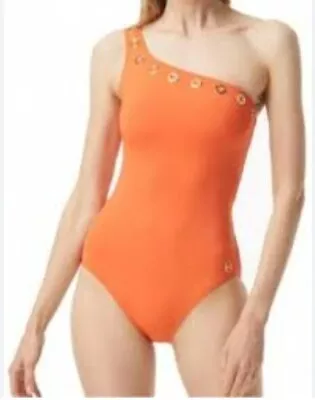 NWT Michael Kors Zinnia Swimsuit One 1 Piece One Shoulder Strap Size 12 Orange • $20