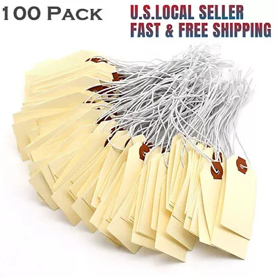 100 Pack Manila Shipping Tags With Elastic Rubber Bands Double Layer Reinforced • $9.99