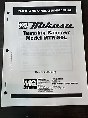 Mikasa MULTIQUIP MTR-80L Jumping Jack RAMMER PARTS OPERATION INSTRUCTION MANUAL • $34.99