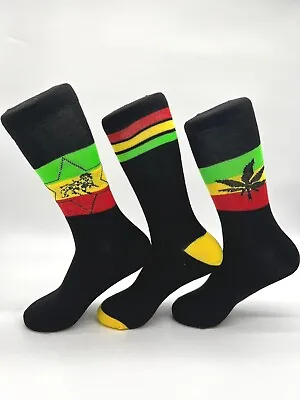£4.40 • Buy Mens Rasta Rastafarian Print Socks 3 Pairs Jamaica Jah Lion Of Judah Weed Ganja