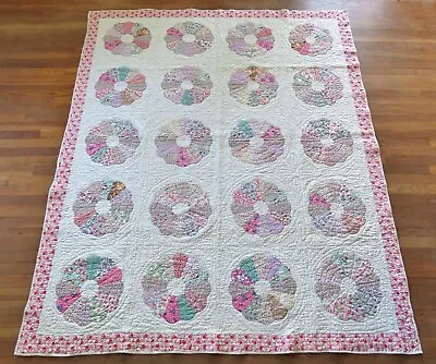 Unused Vintage 1940's Hand Stitched 8 Spi Feedsack Dresden Plate Quilt 84x70 • $58